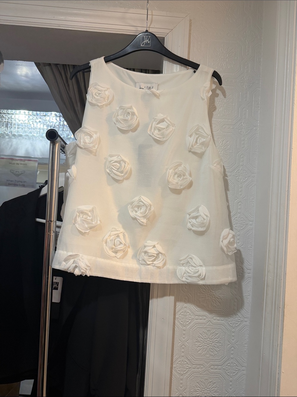 Joseph Ribkoff Floral Appliqué Sleeveless White Top